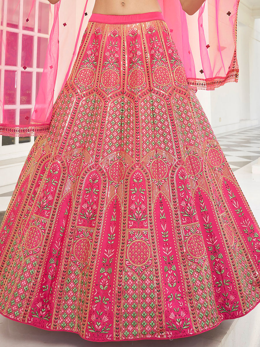 Persian Pink Silk Embroidered Wedding Lehenga Choli