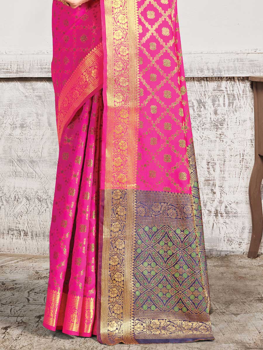 Persian Rose Pink Patola Silk Handwoven Festival Saree