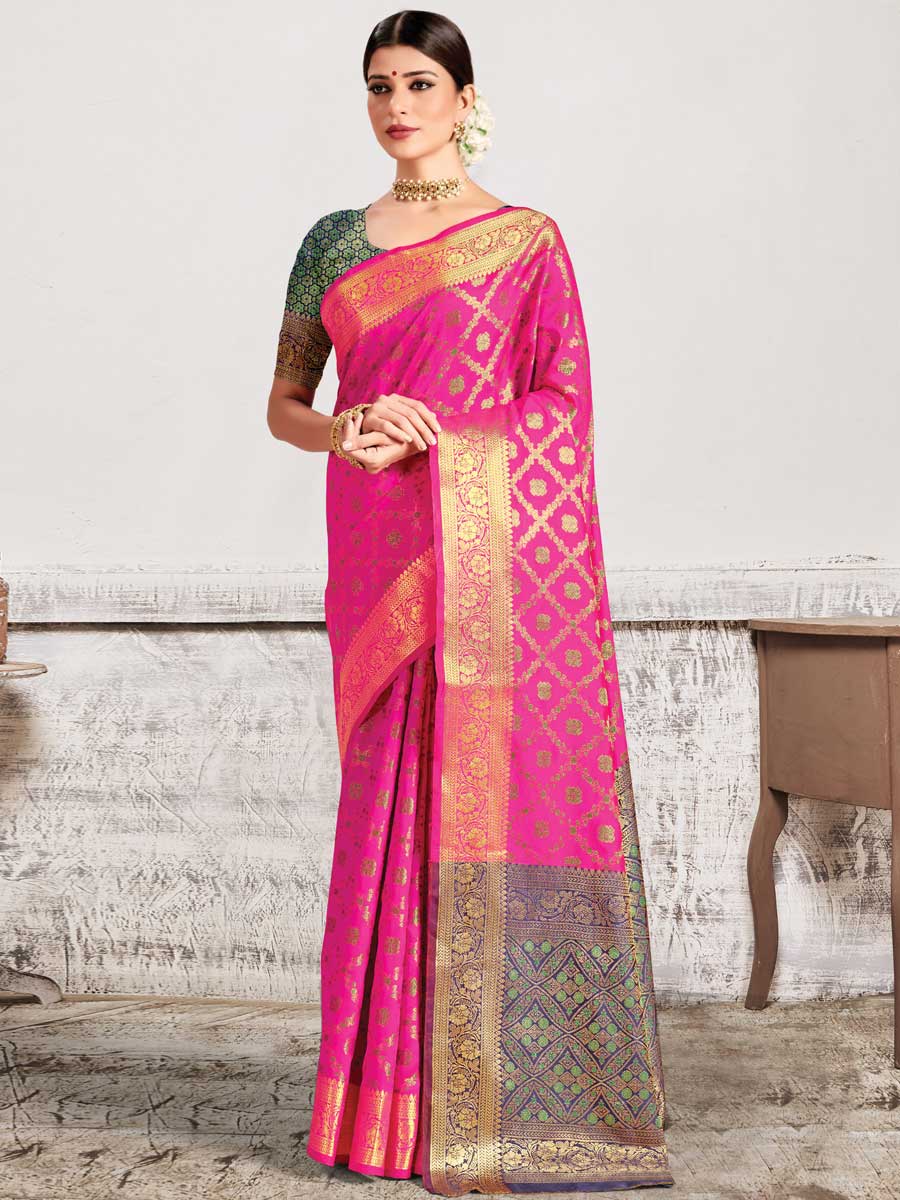 Persian Rose Pink Patola Silk Handwoven Festival Saree