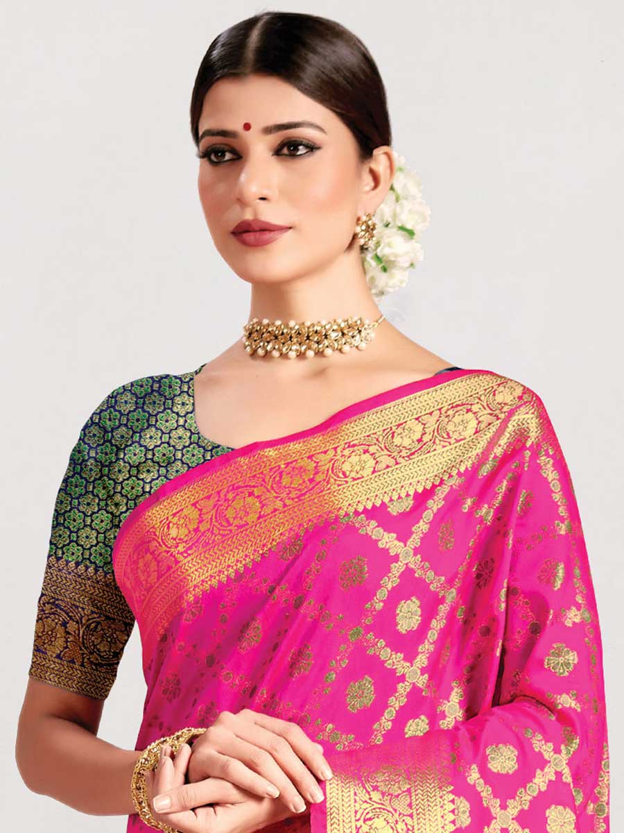 Persian Rose Pink Patola Silk Handwoven Festival Saree