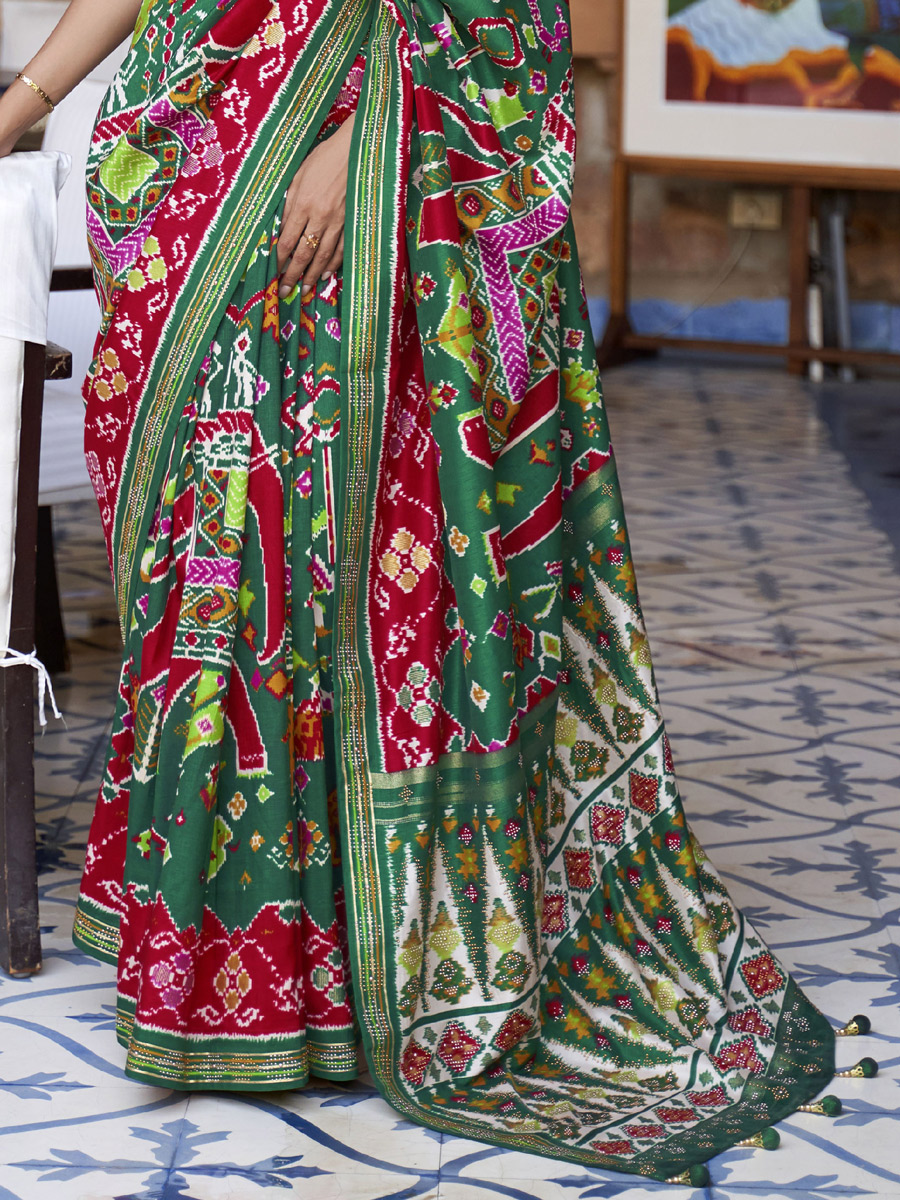 Pine Green Patola Silk Festival Printed Saree