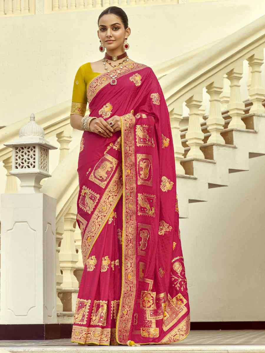 Pink  Black Viscose Handwoven Festival Wedding Fancy Heavy Border Saree