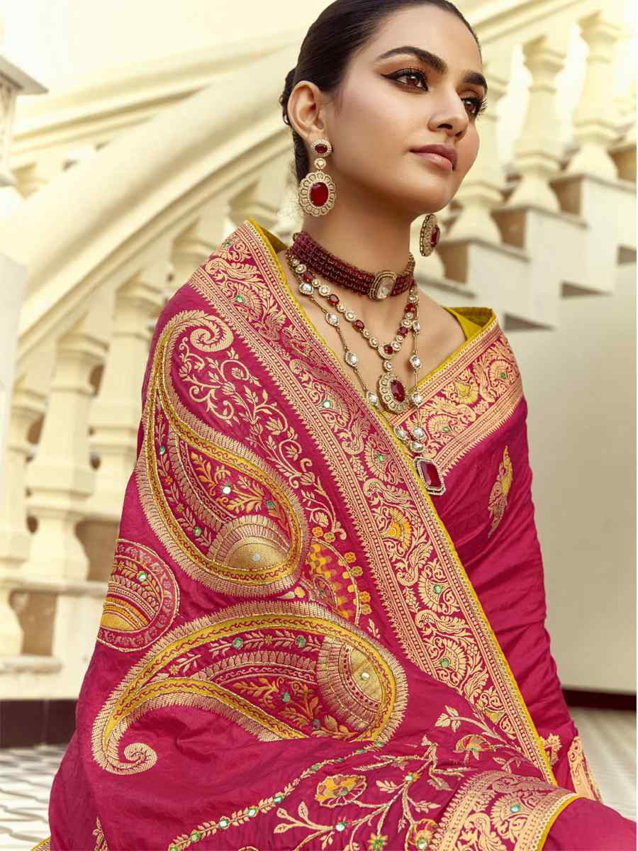 Pink  Black Viscose Handwoven Festival Wedding Fancy Heavy Border Saree