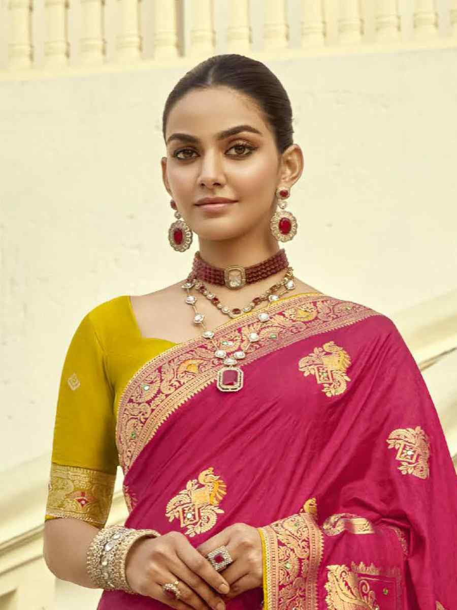 Pink  Black Viscose Handwoven Festival Wedding Fancy Heavy Border Saree