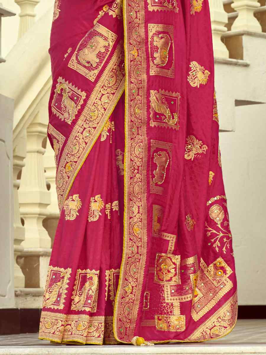 Pink Black Viscose Handwoven Festival Wedding Fancy Heavy Border Saree