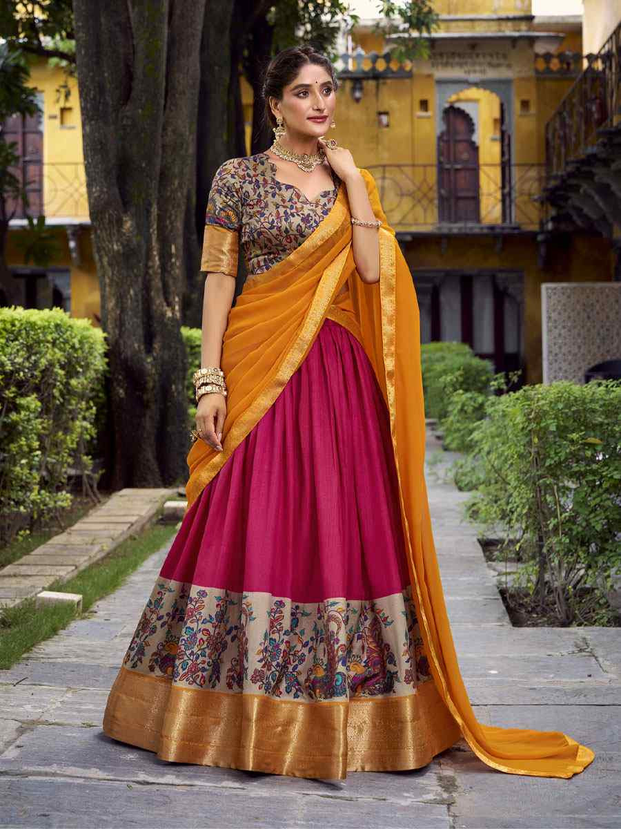 Pink Aastha Silk Printed Zari Work Wedding Reception Festival Heavy Border Lehenga Choli