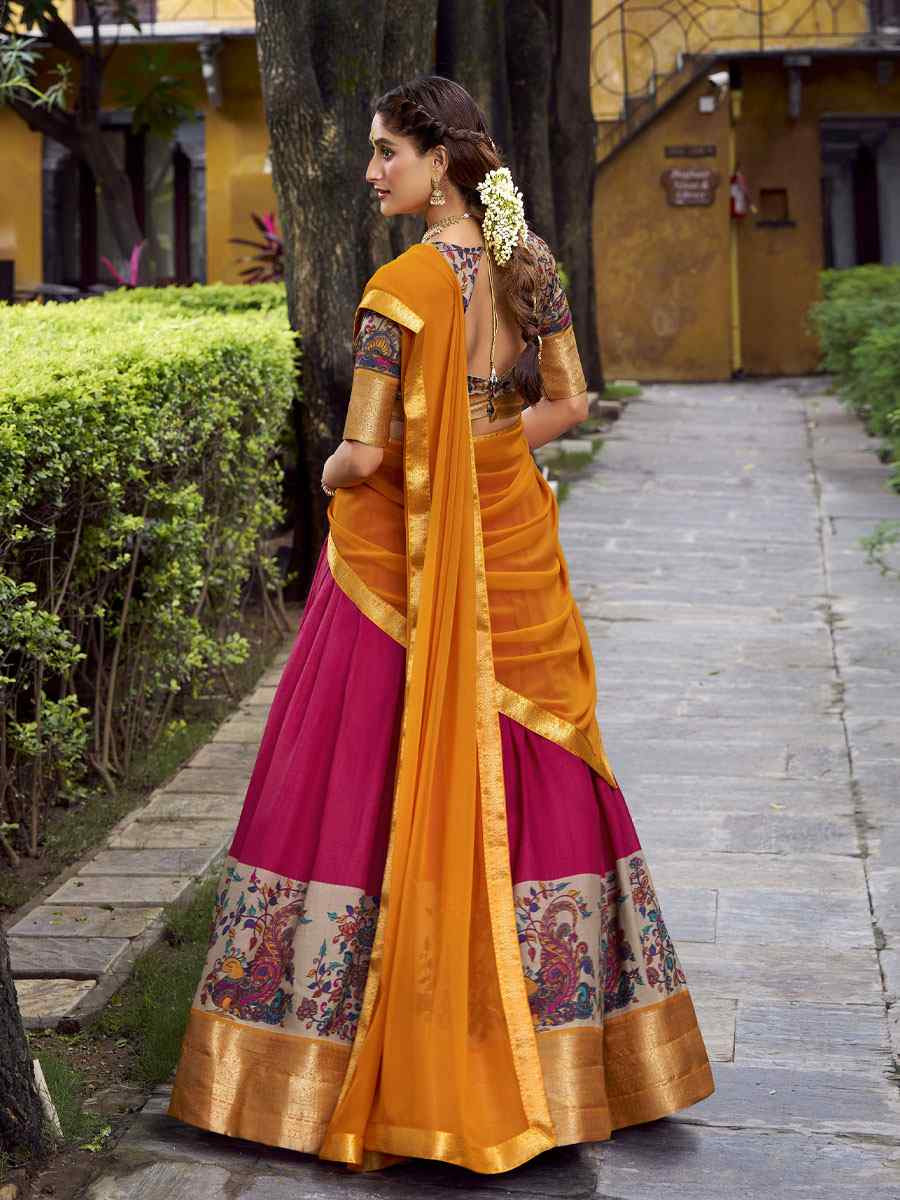 Pink Aastha Silk Printed Zari Work Wedding Reception Festival Heavy Border Lehenga Choli