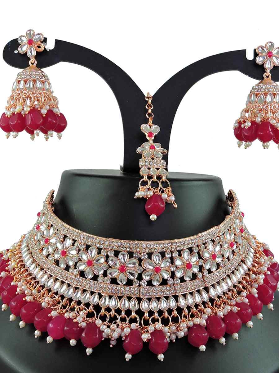 Pink Alloy Bridal Wear Diamonds Necklace