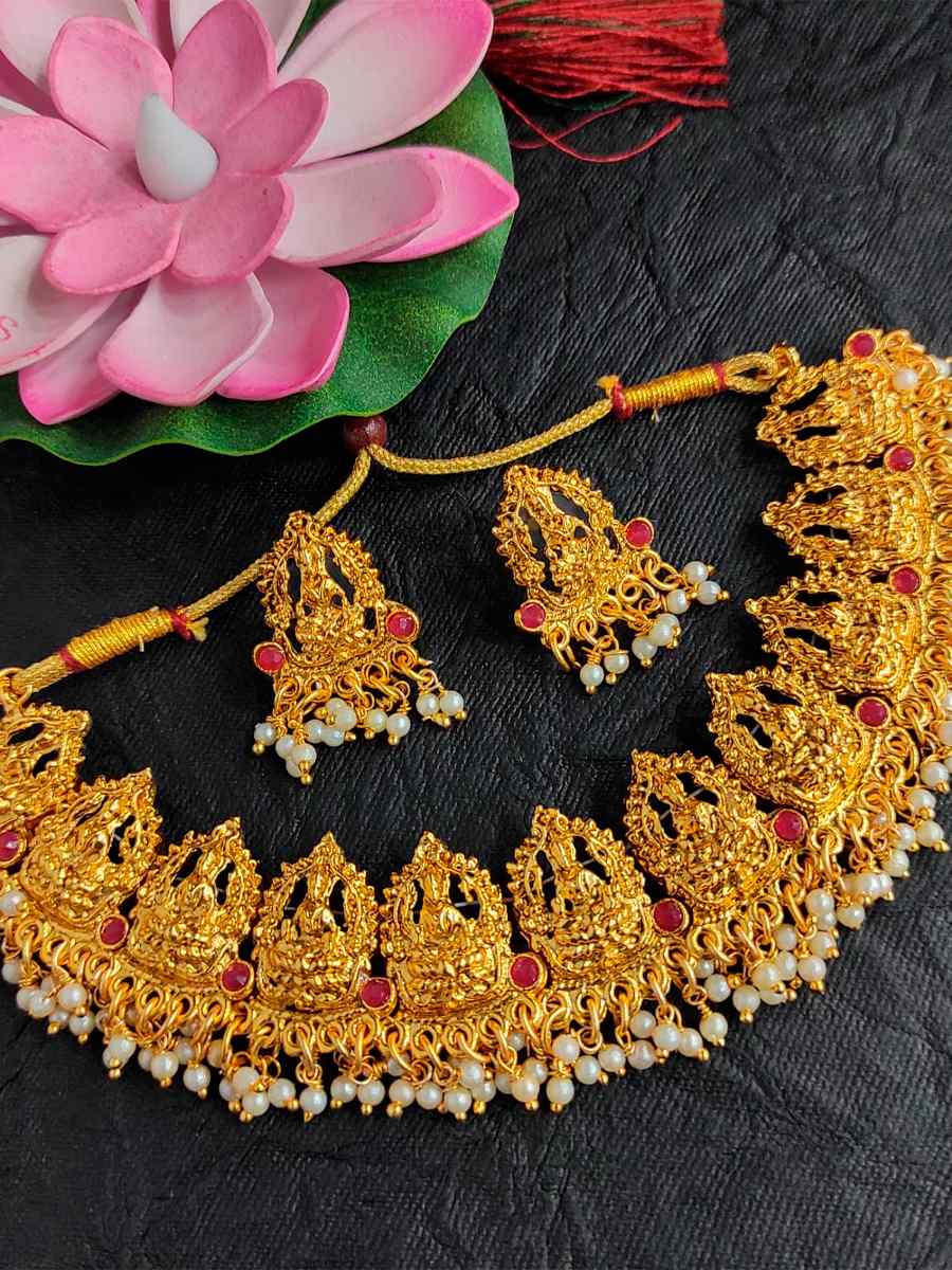 Pink Alloy Bridal Wear Kundan Necklace