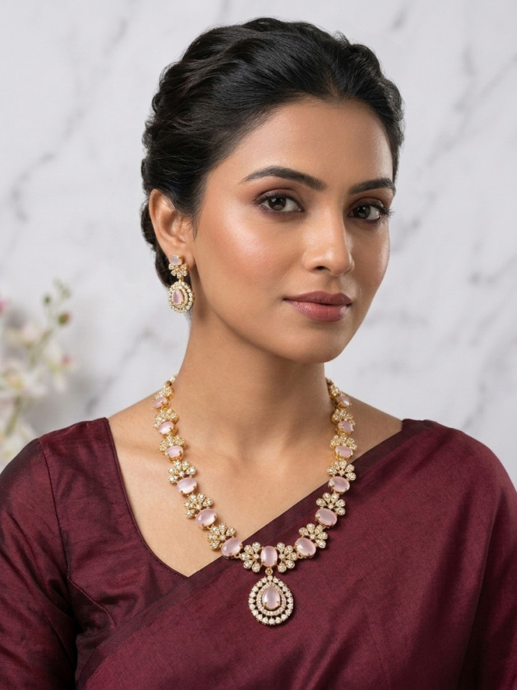 Image of Pink Alloy Festival Party Wedding Gemstone Necklace
