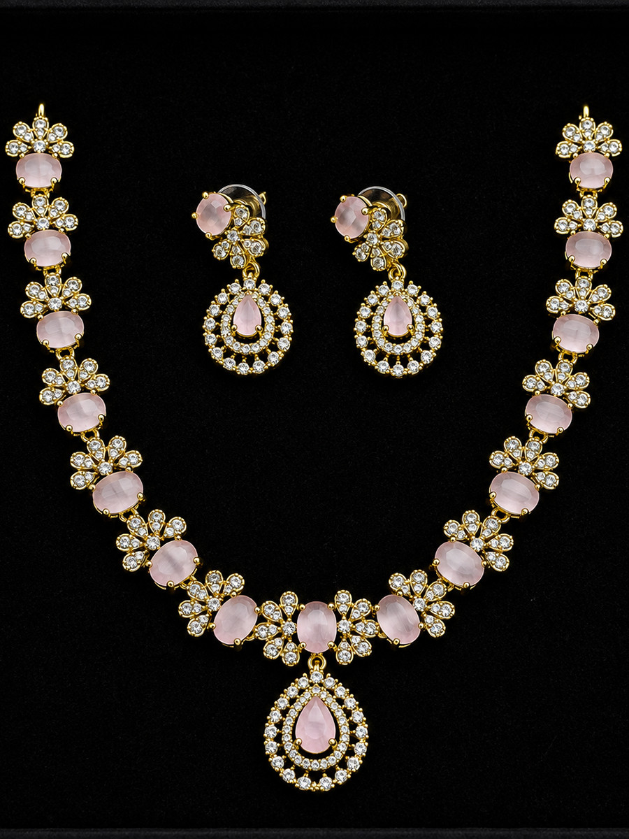 Pink Alloy Festival Party Wedding Gemstone Necklace