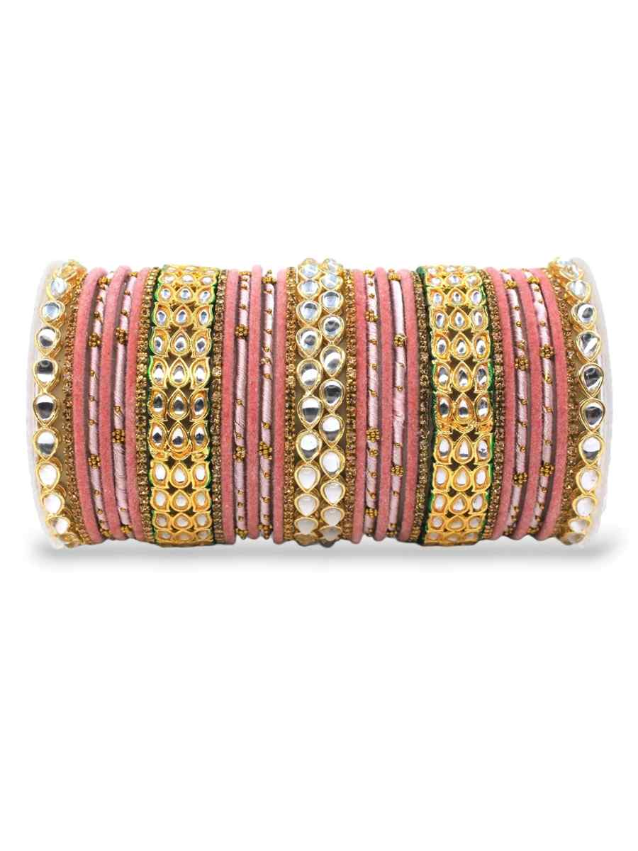 Pink Alloy Festival Wear Kundan Bangles