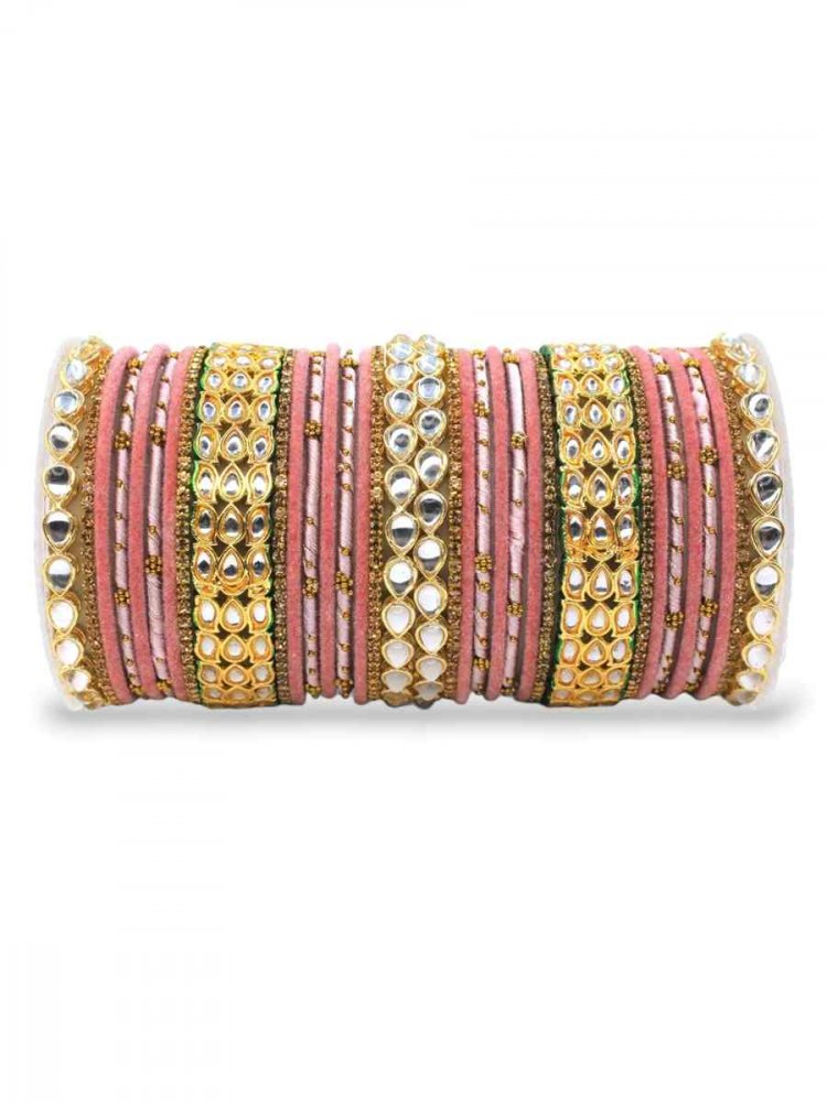 Pink Alloy Festival Wear Kundan Bangles