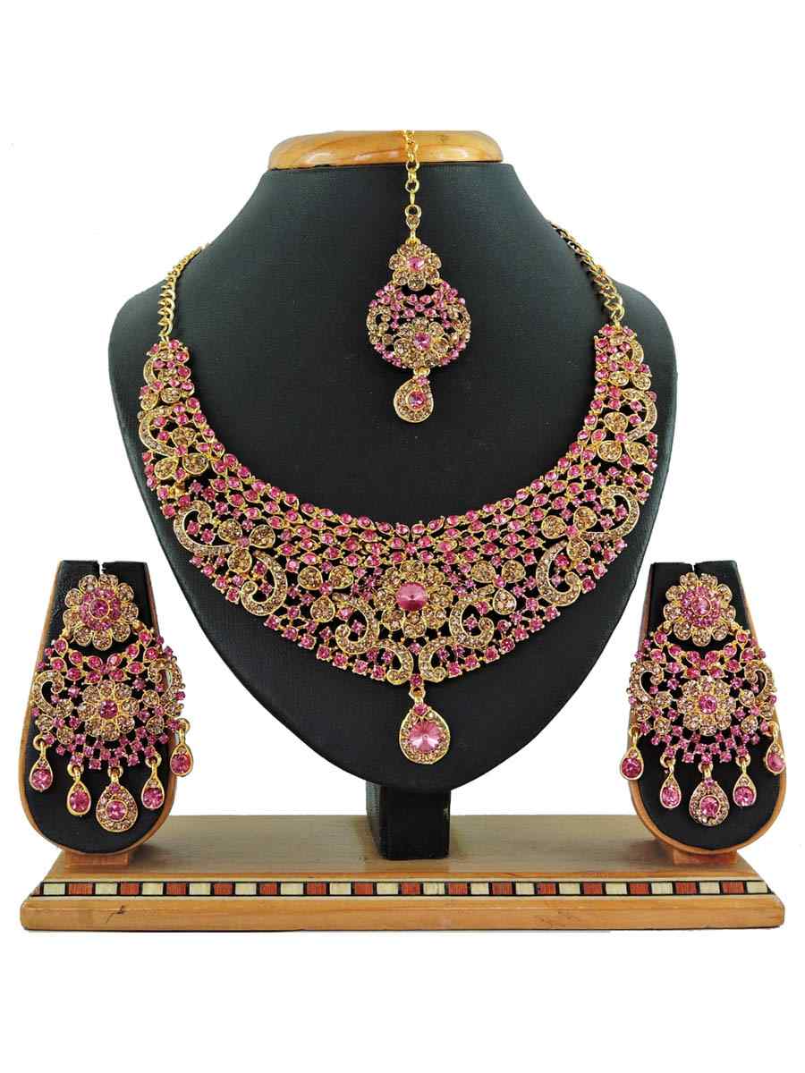 Pink Alloy Festival Wear Kundan Necklace