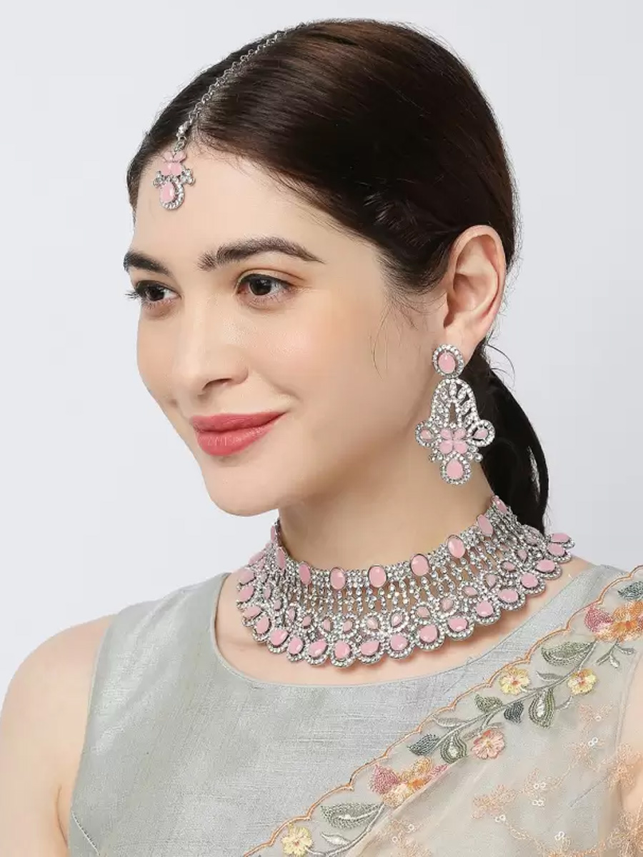 Pink Alloy Festival Wear Kundan Necklace