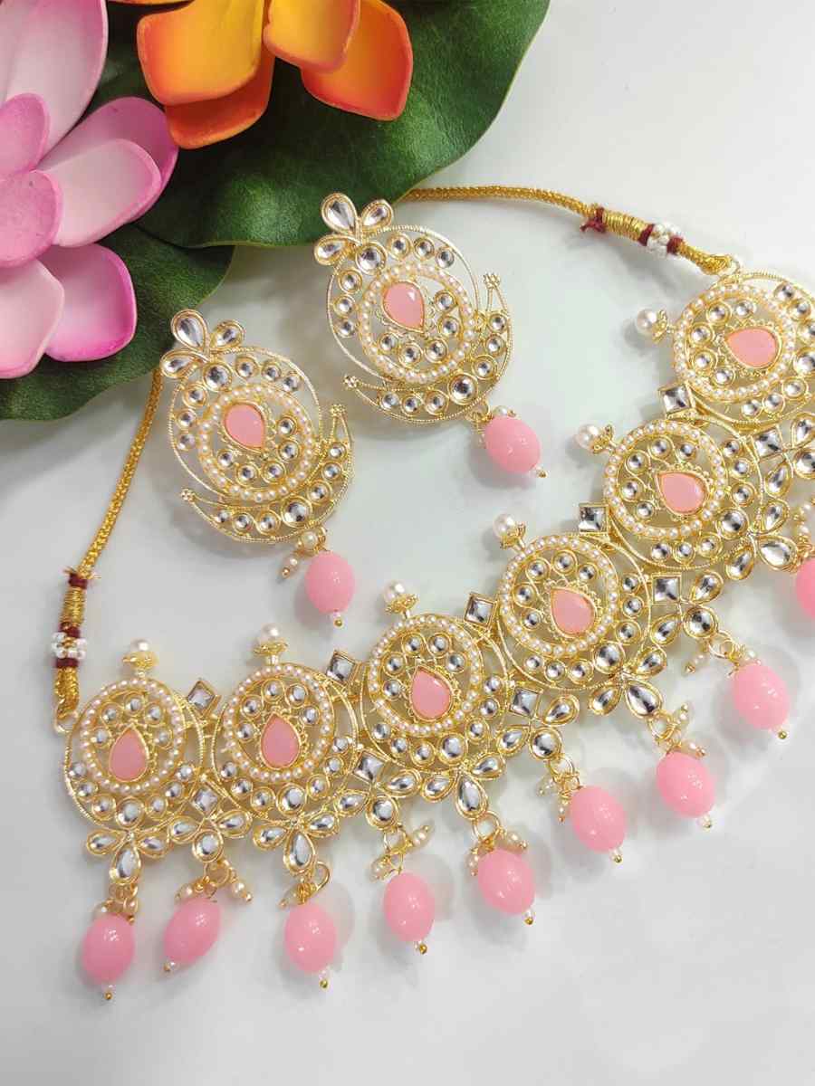 Pink Alloy Festival Wear Kundan Necklace