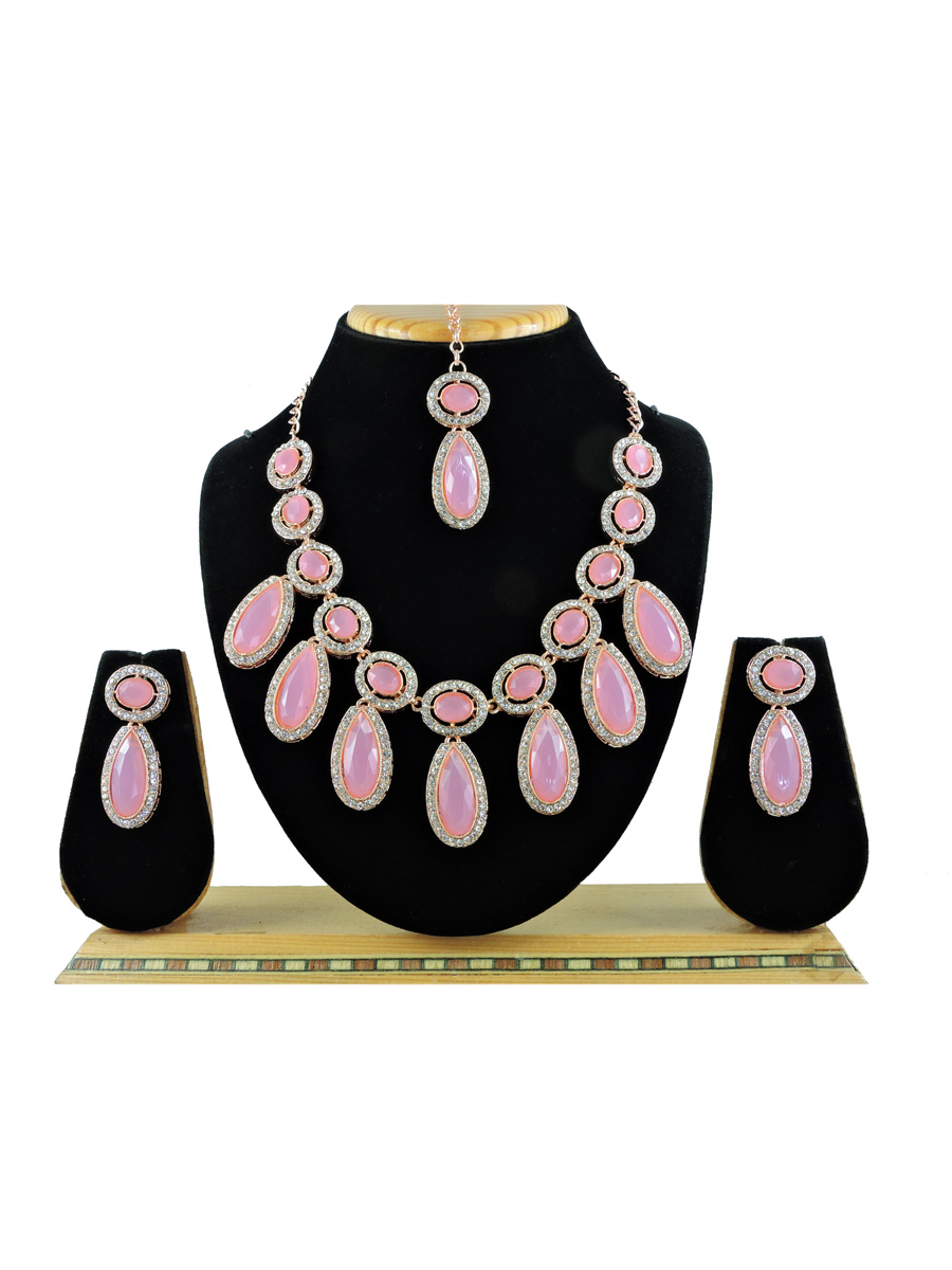 Pink Alloy Festival Wear Kundan Necklace
