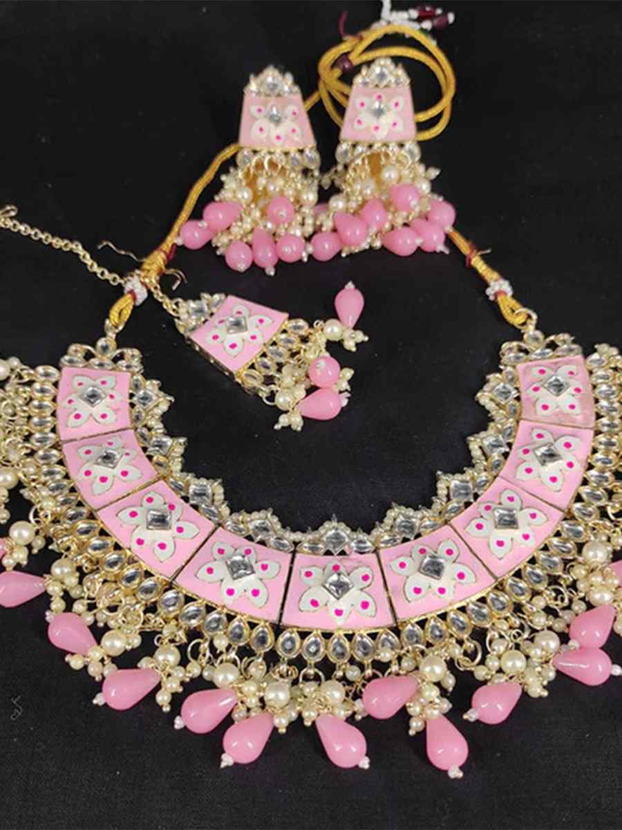 Pink Alloy Festival Wear Kundan Necklace