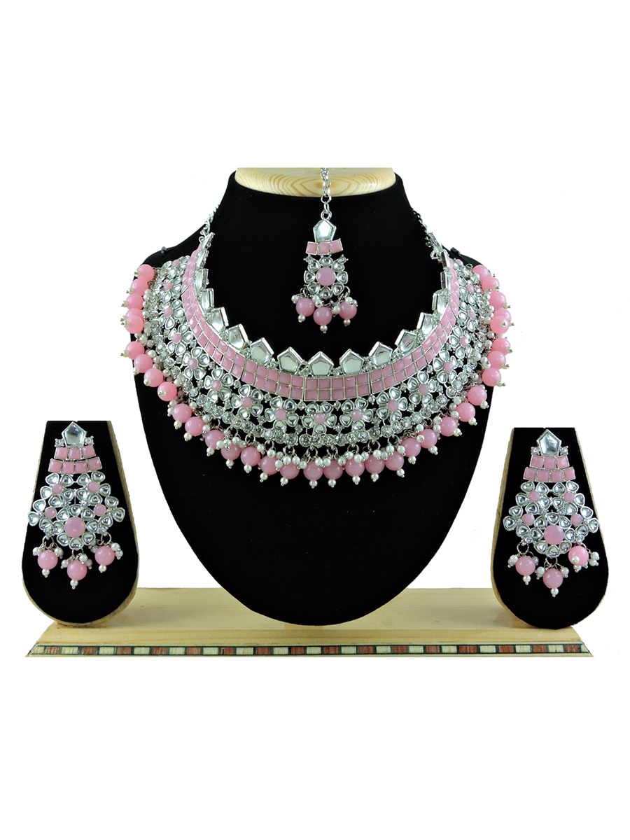 Pink Alloy Festival Wear Kundan Necklace