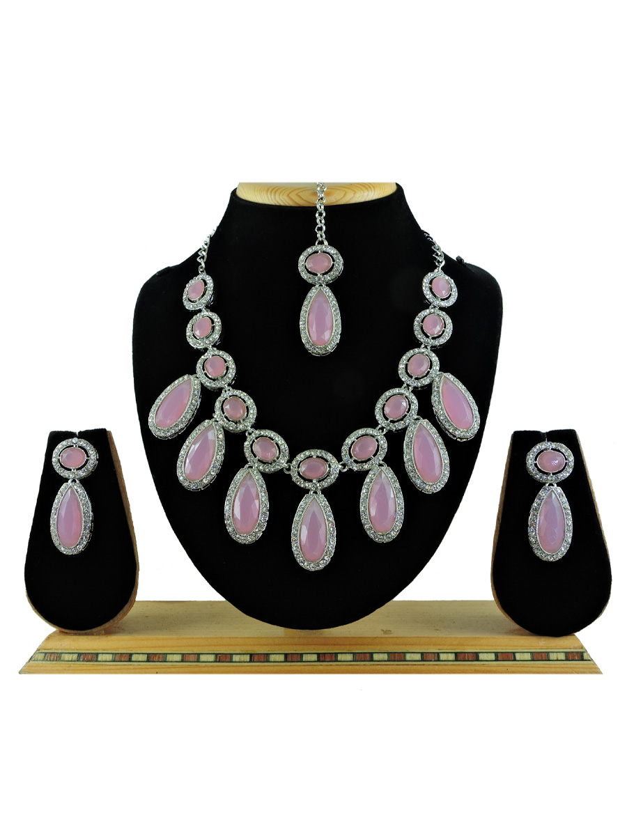 Pink Alloy Festival Wear Kundan Necklace