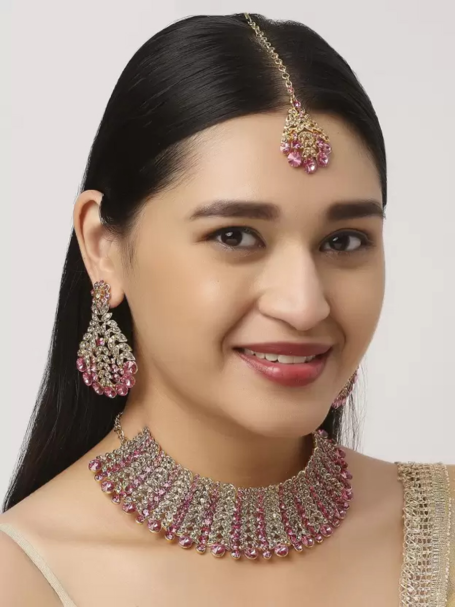 Pink Alloy Festival Wear Kundan Necklace