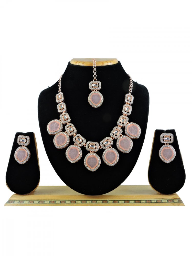 Pink Alloy Festival Wear Kundan Necklace