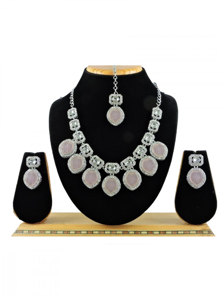 Pink Alloy Festival Wear Kundan Necklace