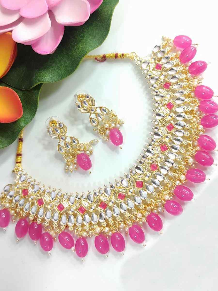 Pink Alloy Festival Wear Kundan Necklace