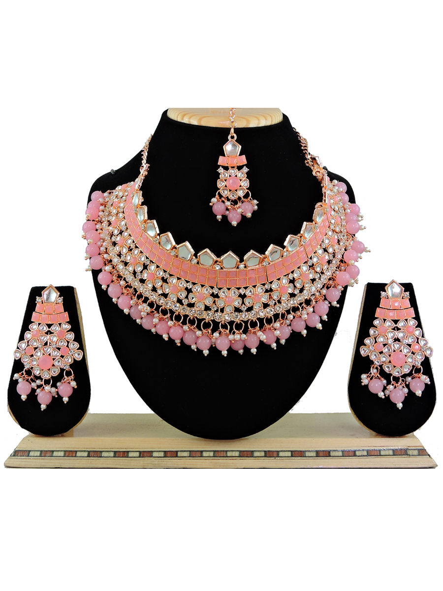 Pink Alloy Festival Wear Kundan Necklace