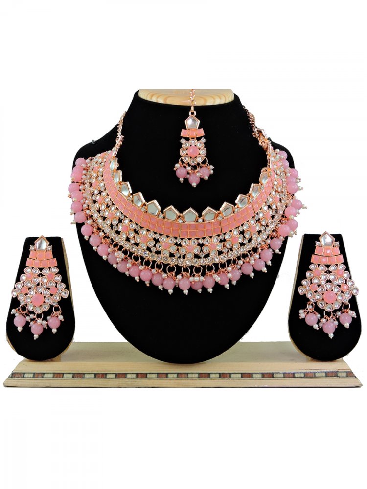 Pink Alloy Festival Wear Kundan Necklace