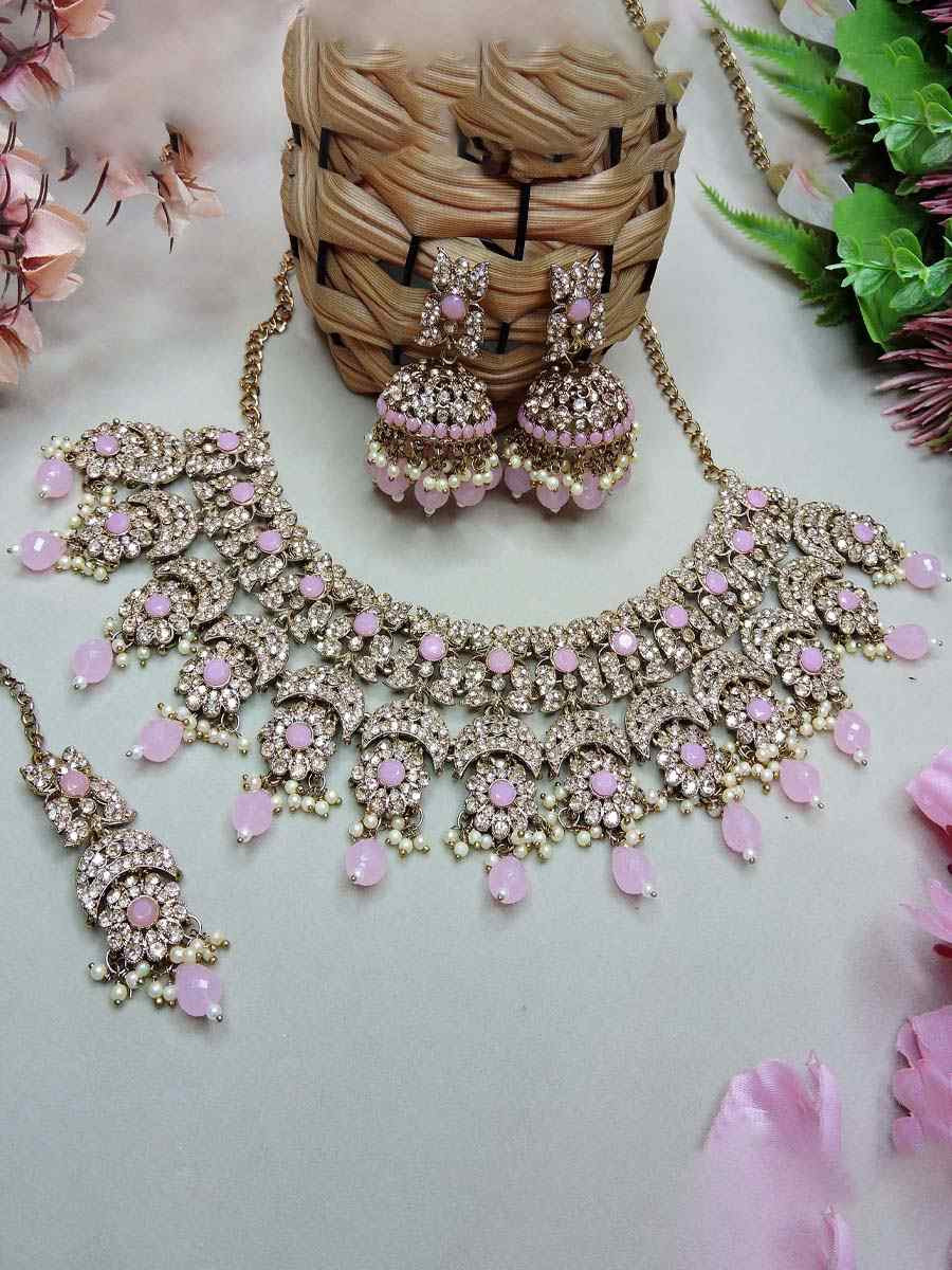Pink Alloy Festival Wear Kundan Necklace