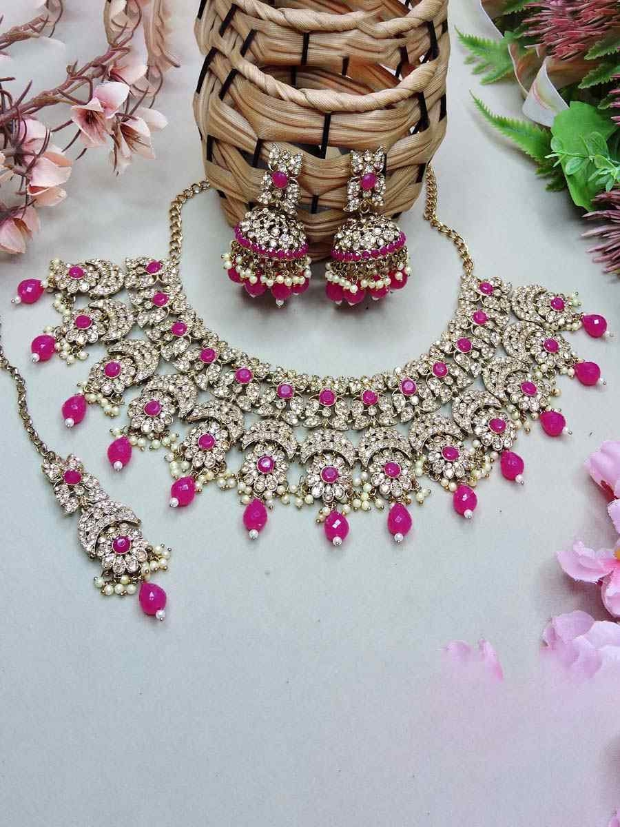 Pink Alloy Festival Wear Kundan Necklace