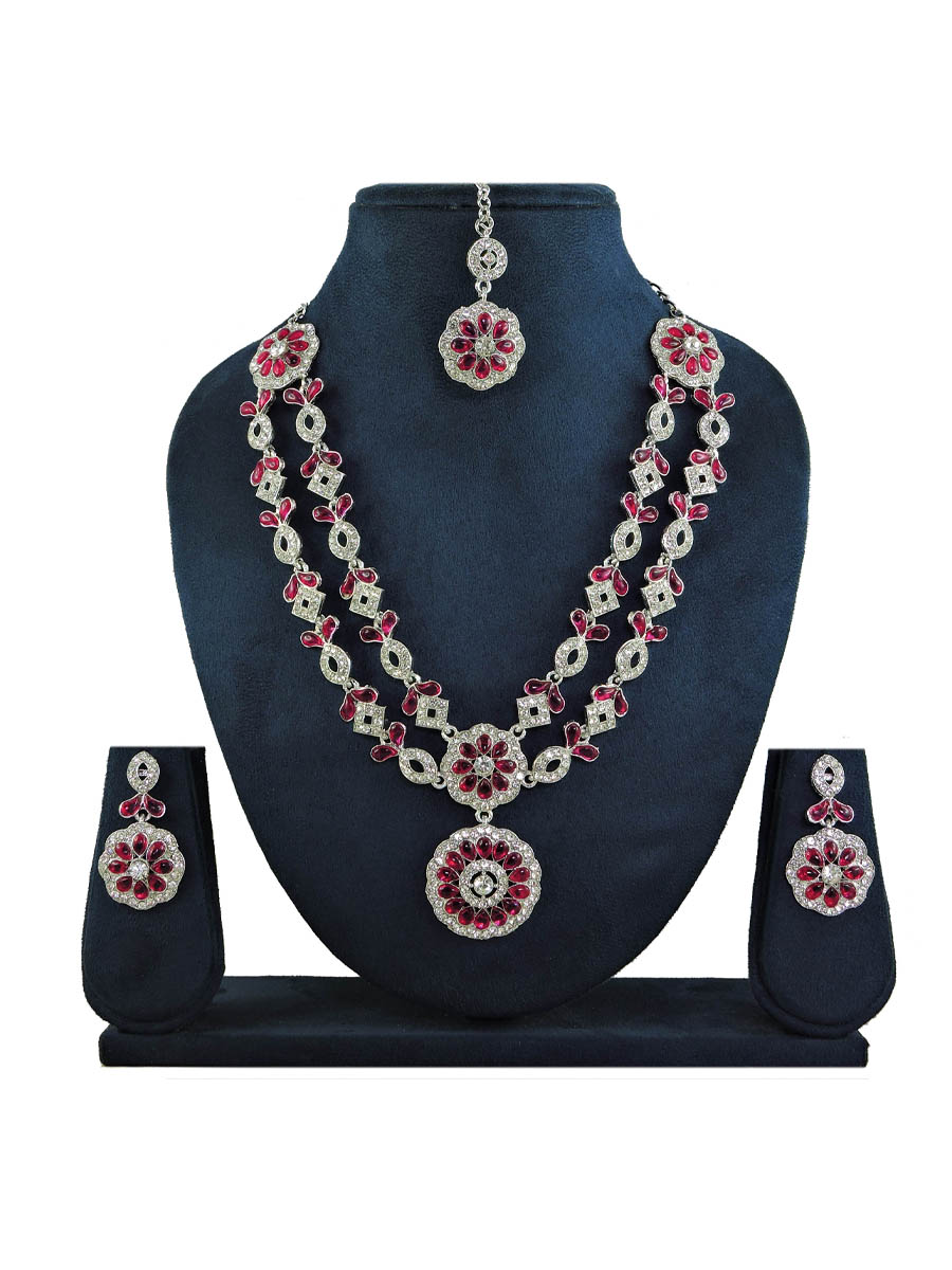 Pink Alloy Festival Wear Kundan Necklace