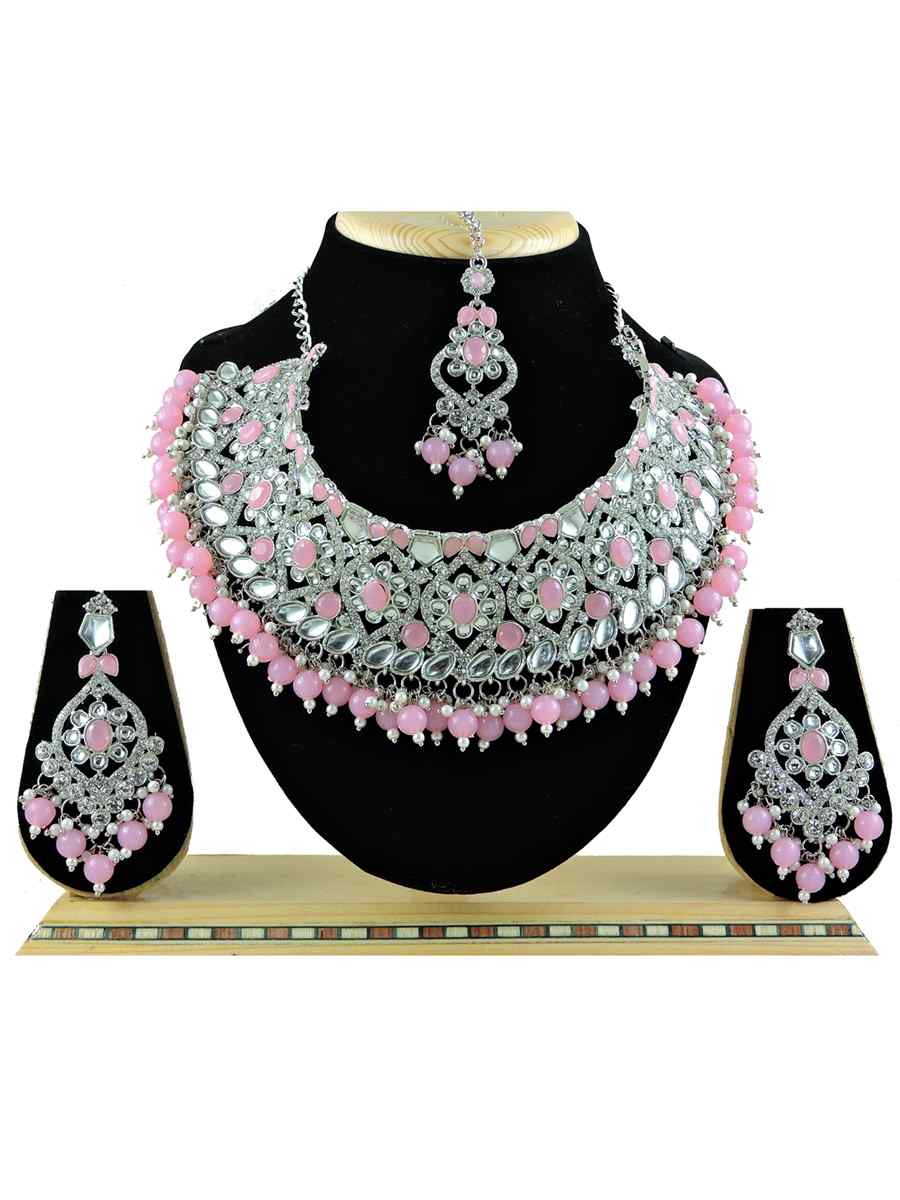 Pink Alloy Festival Wear Kundan Necklace