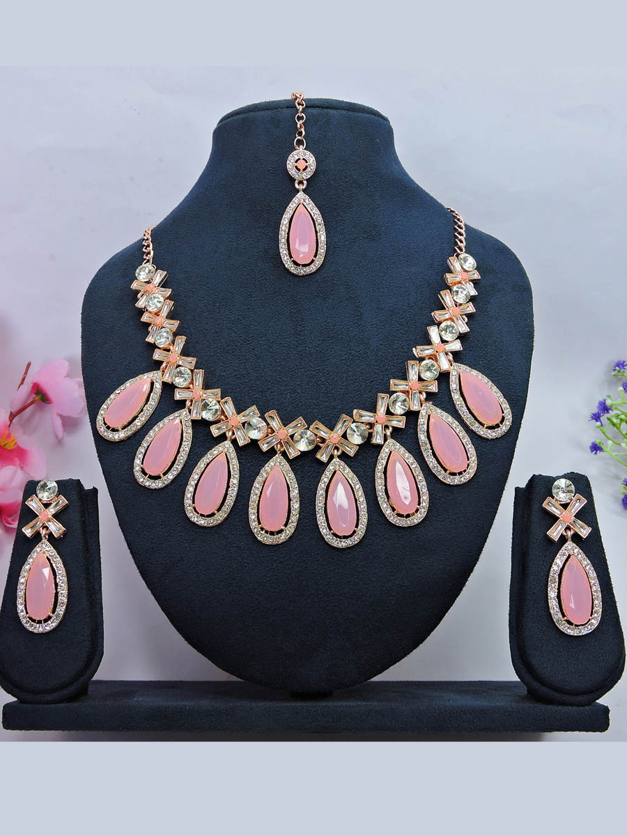 Pink Alloy Festival Wear Kundan Necklace