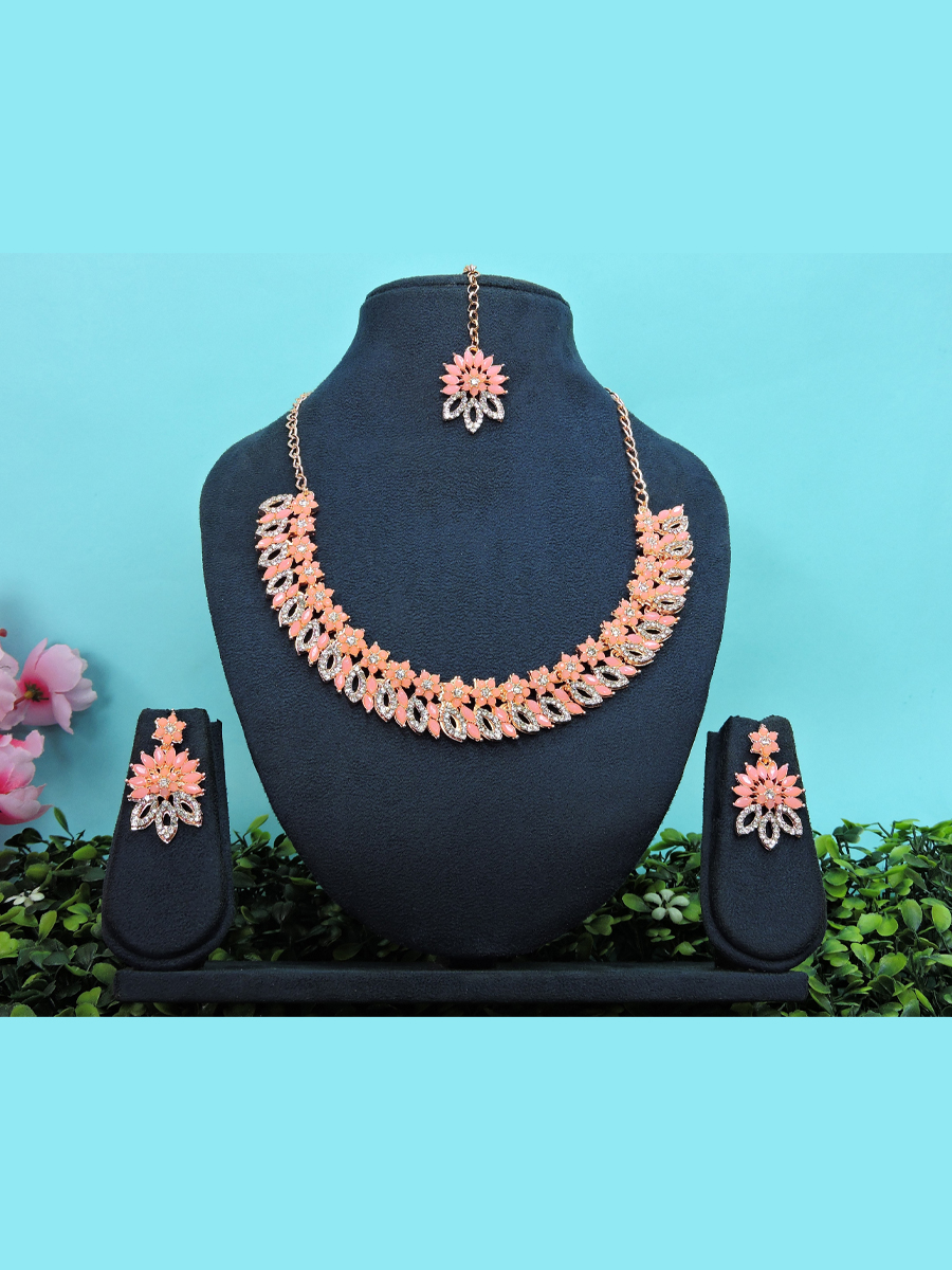 Pink Alloy Festival Wear Kundan Necklace