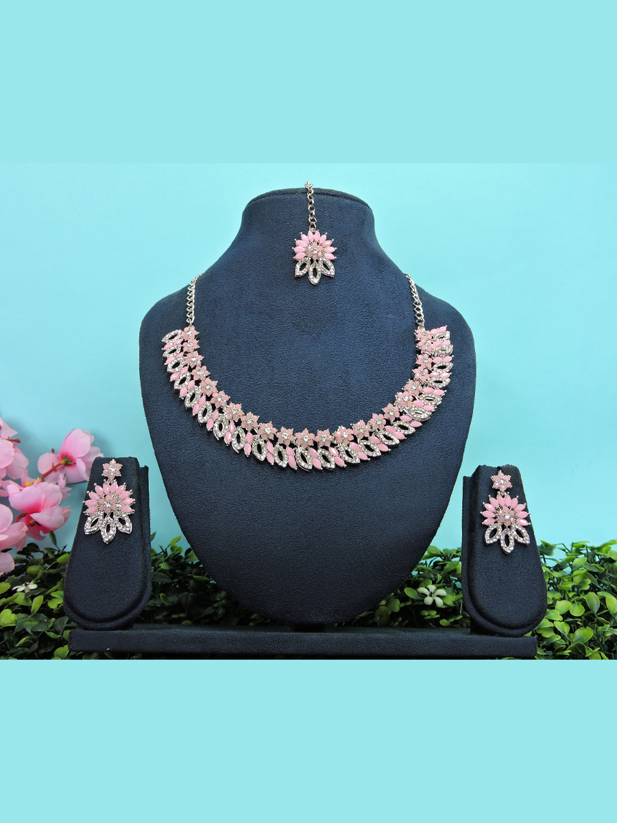 Pink Alloy Festival Wear Kundan Necklace