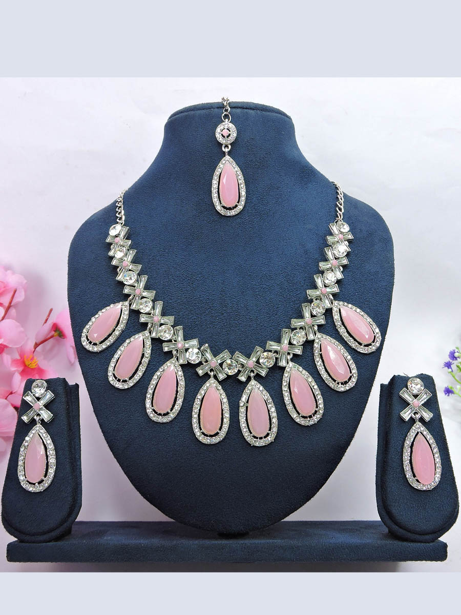 Pink Alloy Festival Wear Kundan Necklace