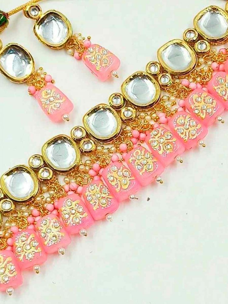 Pink Alloy Festival Wear Kundan Necklace