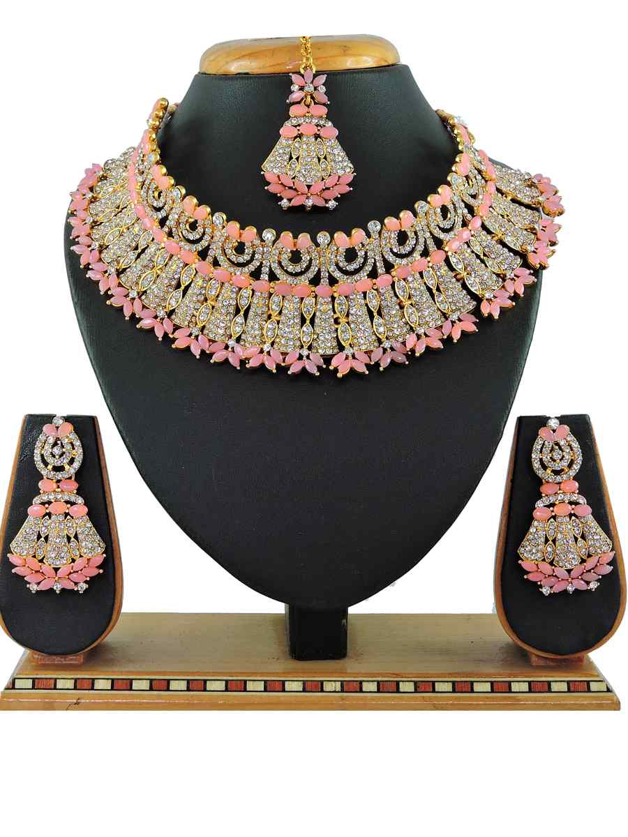 Pink Alloy Festival Wear Kundan Necklace