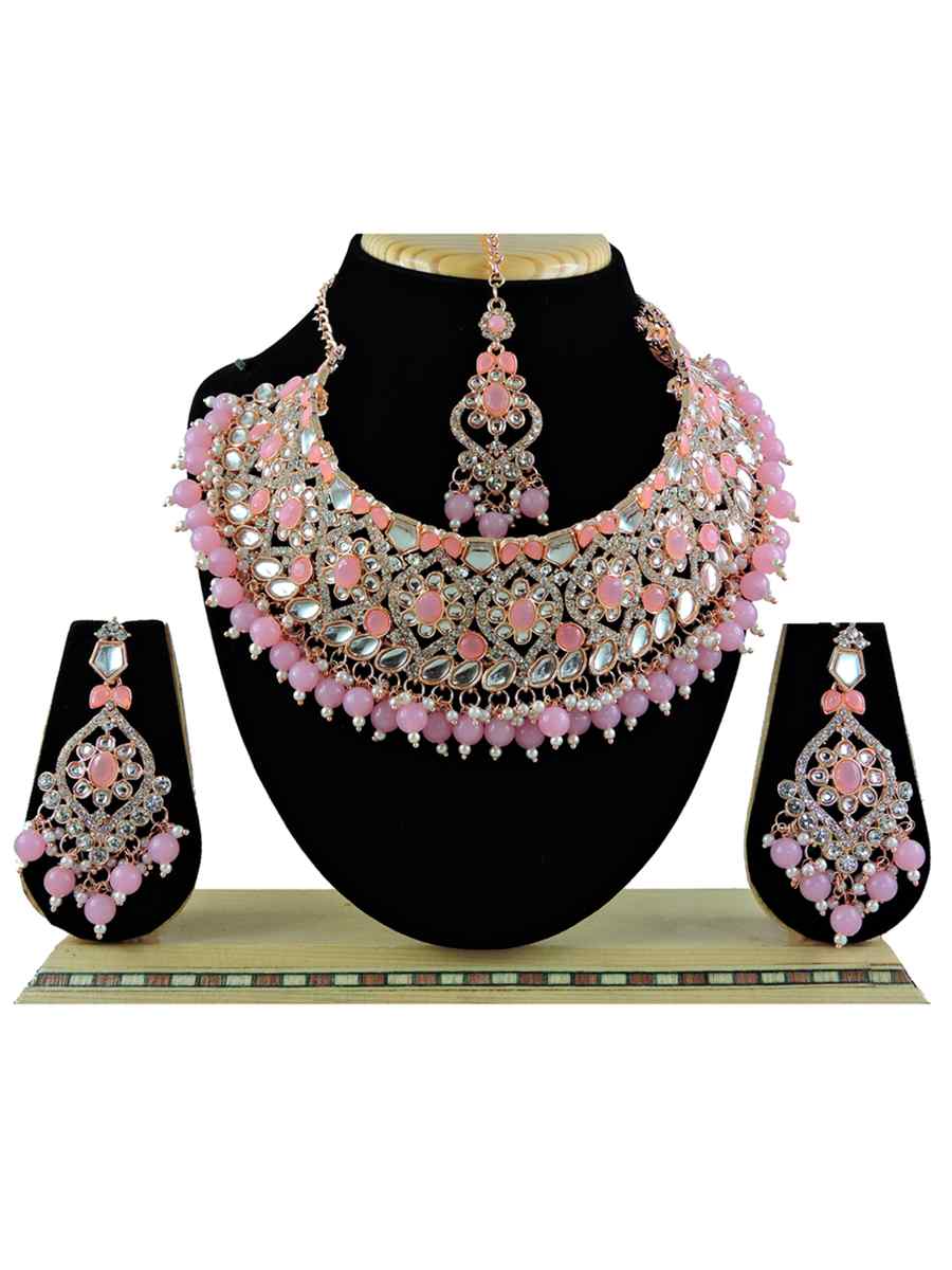 Pink Alloy Festival Wear Kundan Necklace