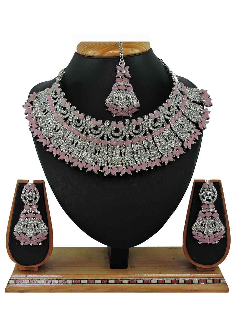 Pink Alloy Festival Wear Kundan Necklace