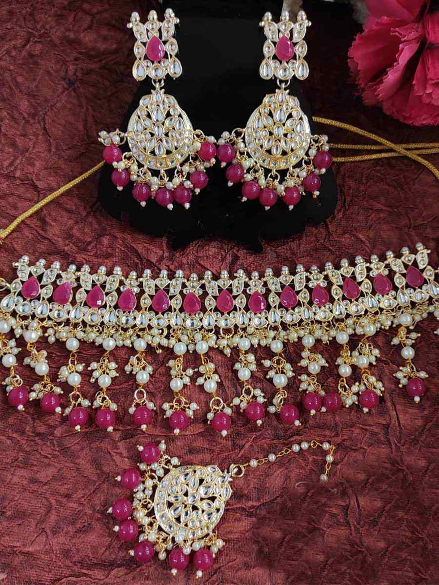 Pink Alloy Festival Wear Kundan Necklace