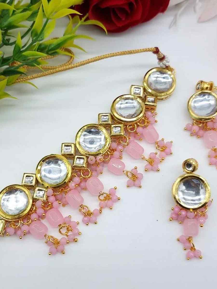 Pink Alloy Festival Wear Kundan Necklace