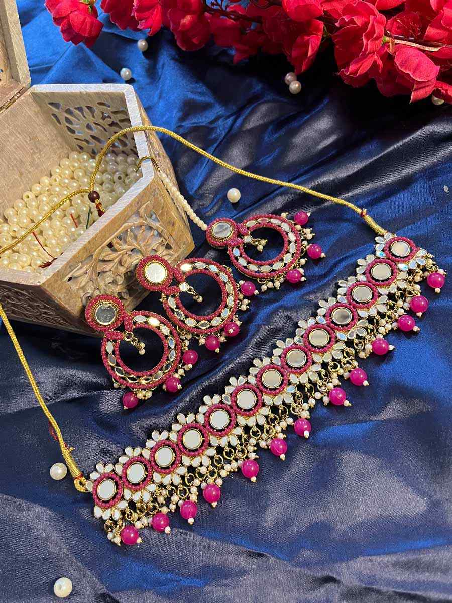 Pink Alloy Festival Wear Kundan Necklace