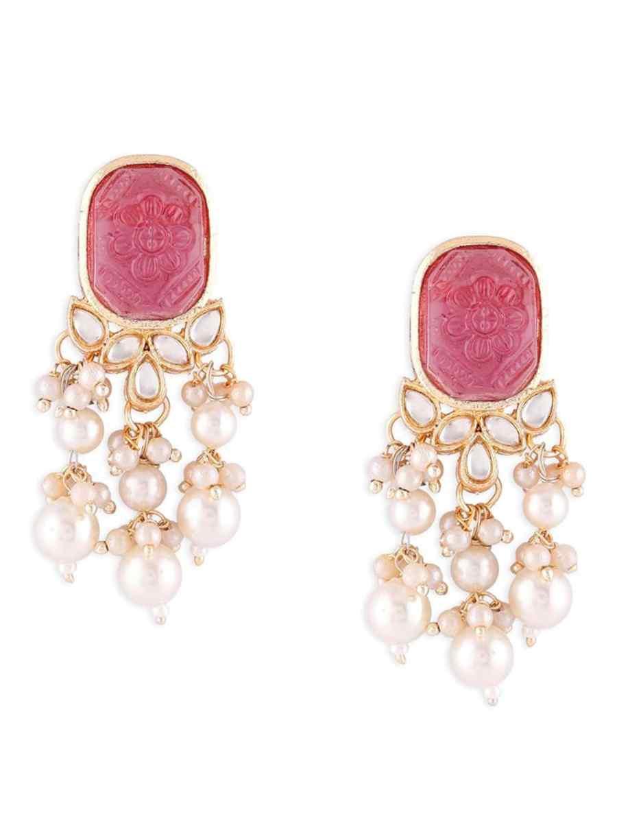 Pink Alloy Metal Festival Wear Kundan Earrings