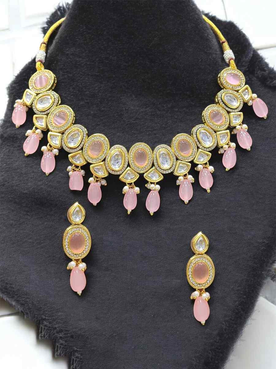 Pink Alloy Metal Festival Wear Kundan Necklace