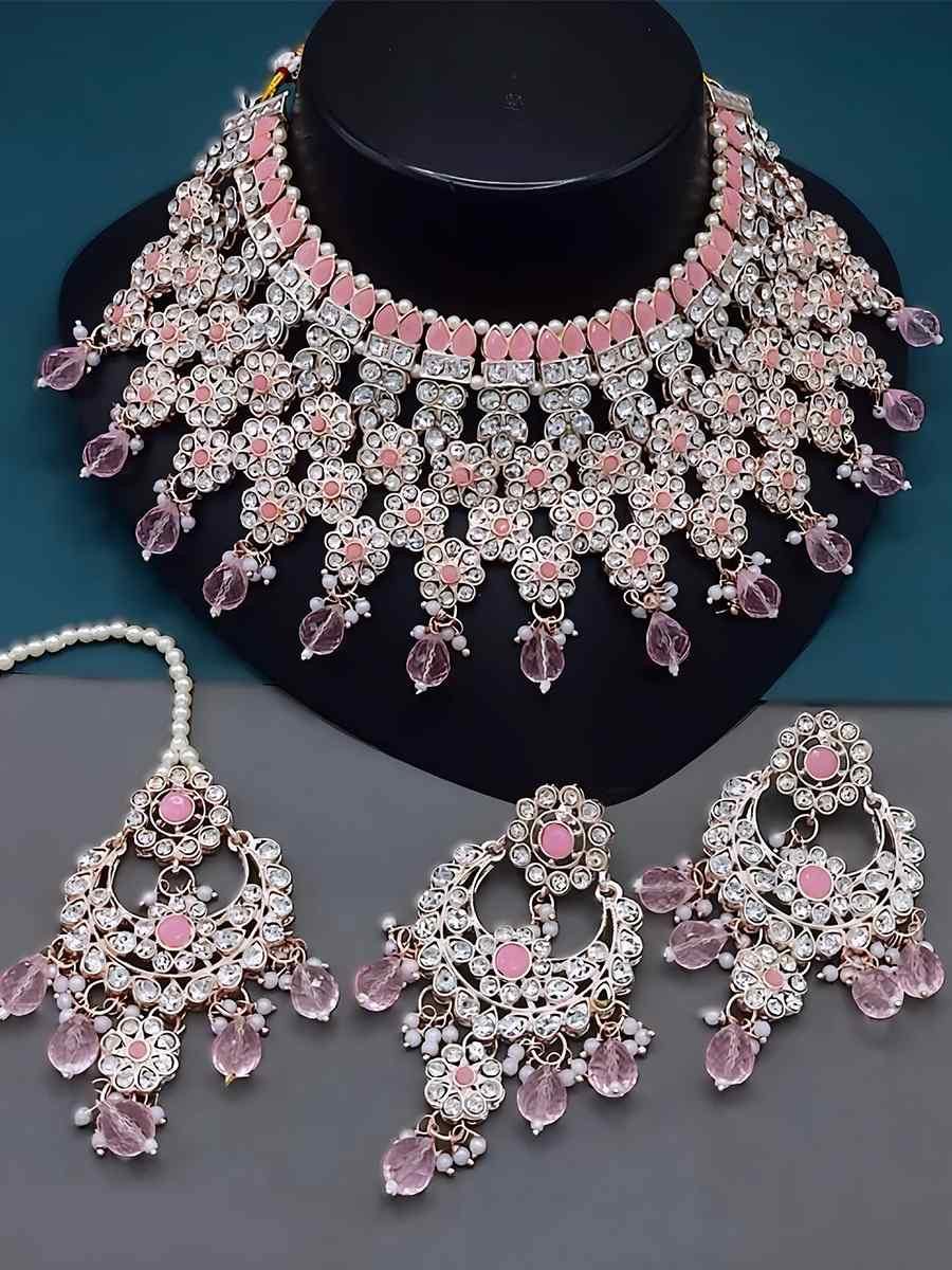 Pink Alloy Metal Festival Wear Kundan Necklace