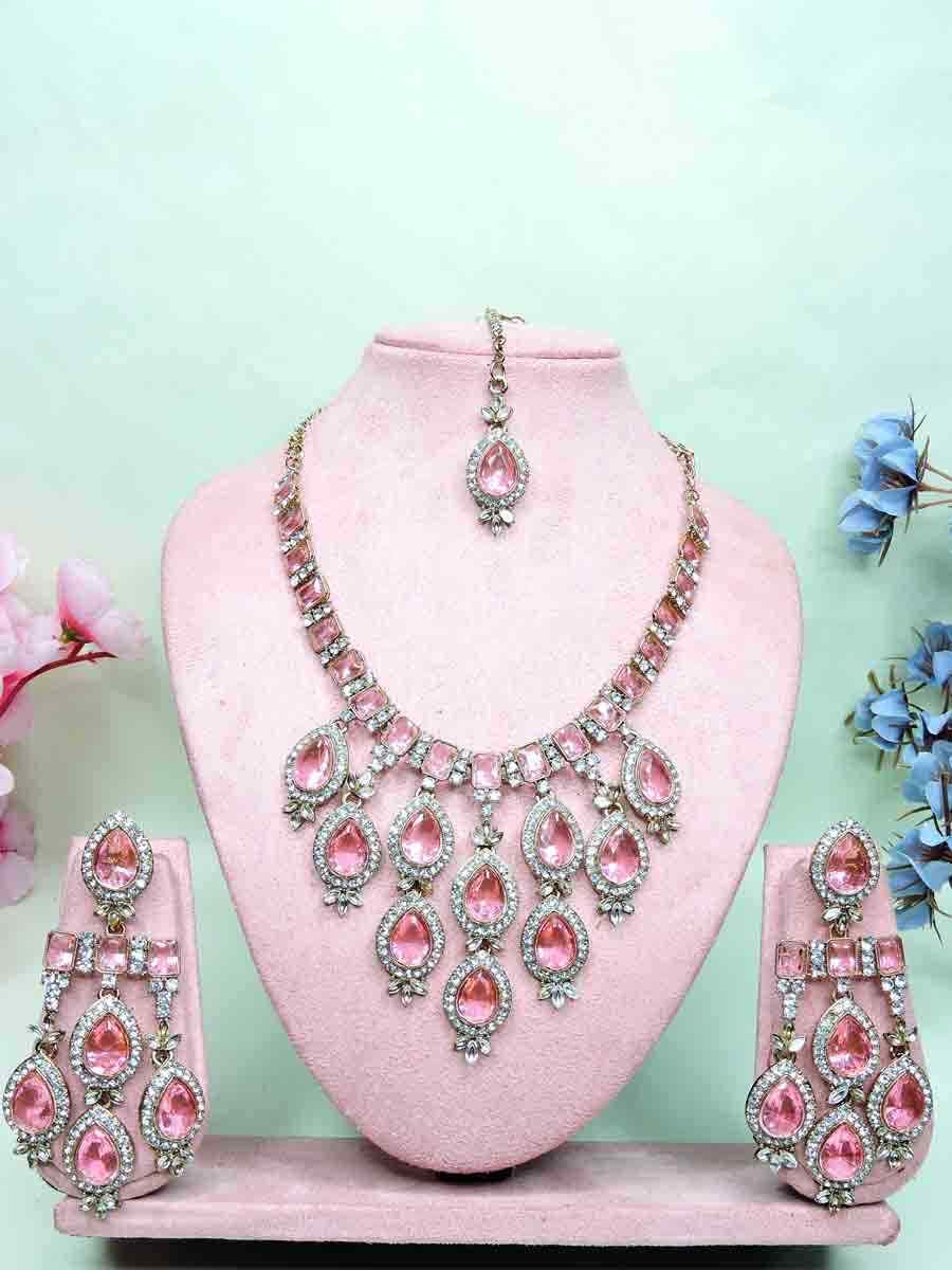Pink Alloy Metal Festival Wear Kundan Necklace