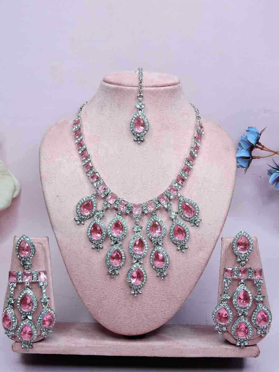 Pink Alloy Metal Festival Wear Kundan Necklace